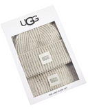 101733 Light Grey Chunky Knit Rib Scarf and Beanie Set