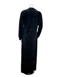 C-7257 Black Embossed Design Snaps Velour Lounger Morning Robe