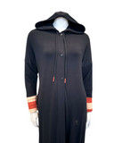 LR6072-24 Black Sporty Stripes Hidden Zipper Front Hooded Morning Robe