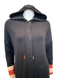 Chicolli Black Sporty Stripes Hidden Zipper Front Hooded Morning Robe