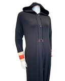 Chicolli Black Sporty Stripes Hidden Zipper Front Hooded Morning Robe