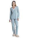 24512 Powder Blue Lace V Neck Cotton Blend Pajamas Set