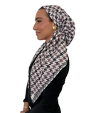 Neutral Houndstooth Classic Pre-Tied Bandanna with Velvet Grip