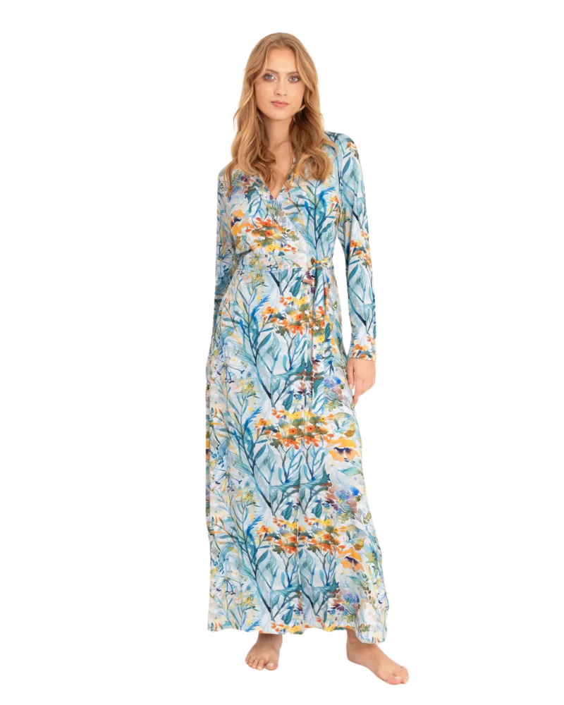 Oh! Zuza 4336 Blue Floral Mix Modal Morning Robe Myselflingerie.com