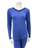 Jackie O'Loungewear Perriblue Ribbed V Neck Pajamas Set