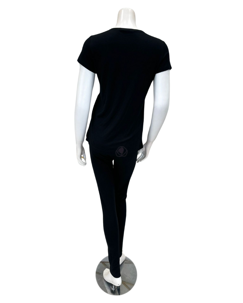 VPJ-SS-BK Black Short Sleeve Ribbed V Neck Pajamas Set