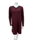 NGHTSHRT-RB-RA Raisin Ribbed V Neck Lace Long Sleeves Modal Nightshirt