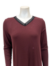 NGHTSHRT-RB-RA Raisin Ribbed V Neck Lace Long Sleeves Modal Nightshirt
