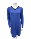 NGHTSHRT-RB-PER Perriblue Ribbed V Neck Lace Long Sleeves Modal Nightshirt