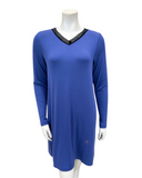 Jackie O'Loungewear Perriblue Ribbed V Neck Lace Long Sleeves Modal Nightshirt