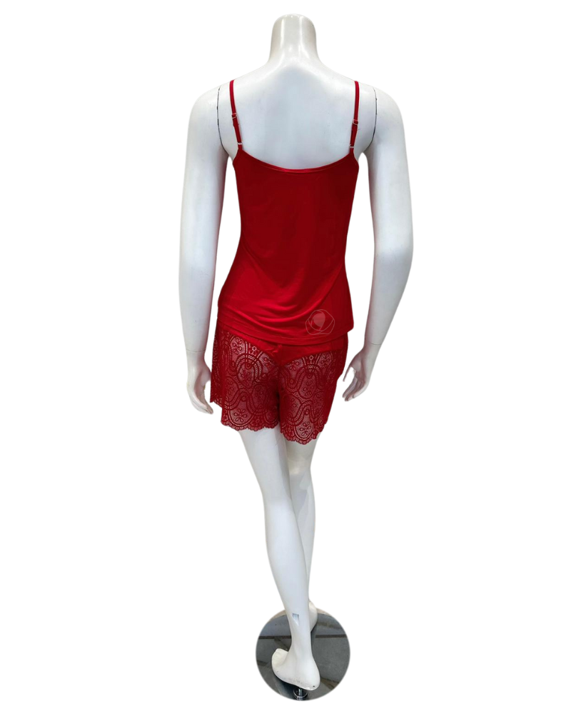 4319 Red Lace Modal Cami & Shorts Set