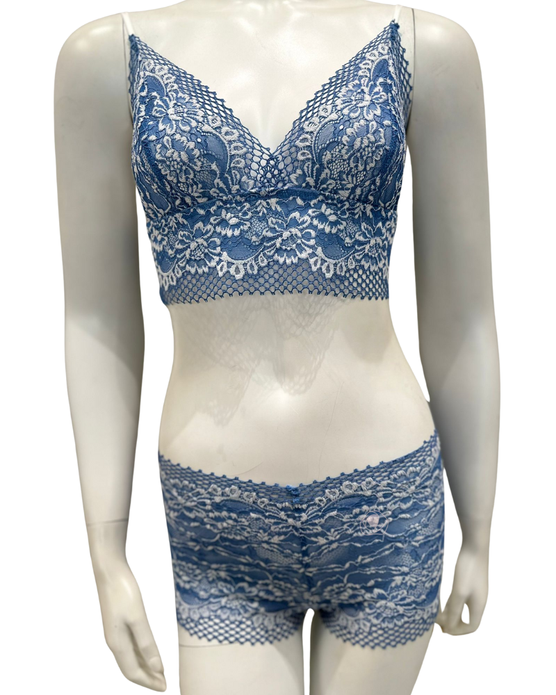 Oh! Zuza Sea Blue / White Lace Bralette Set