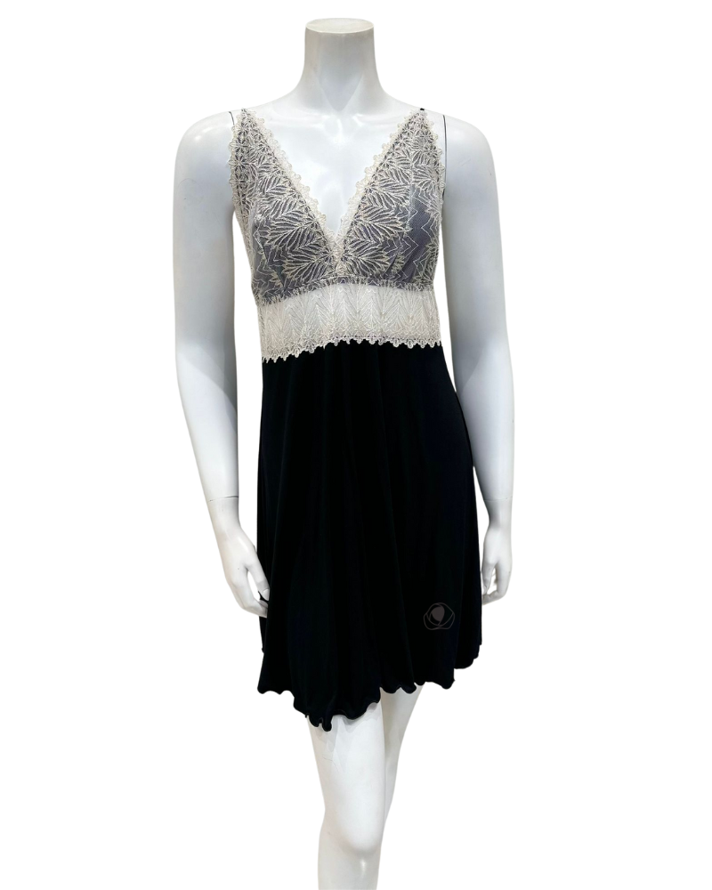 4308 Black Shimmer Lace Modal Chemise