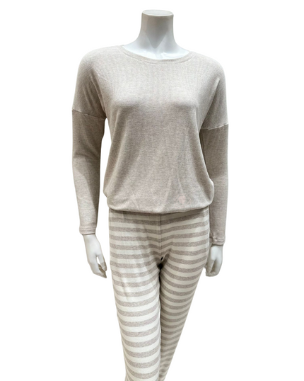 4345 Beige Melange Ribbed Modal Pajamas Set