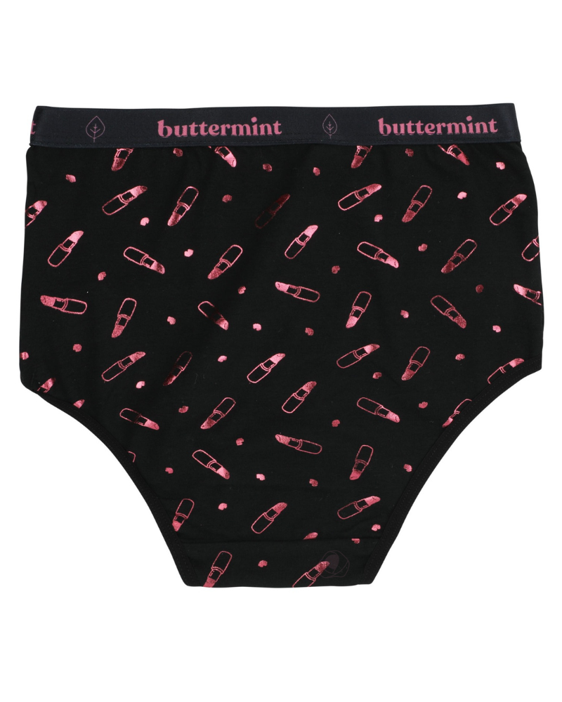 Buttermint BR-LIPS-BK Pink Lipstick Black Cotton Teen Briefs 3 Pack myselflingerie.com