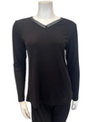 Jackie O'Loungewear VPJ-RB-BLK Black Ribbed V Neck Pajamas Set myselflingerie.com