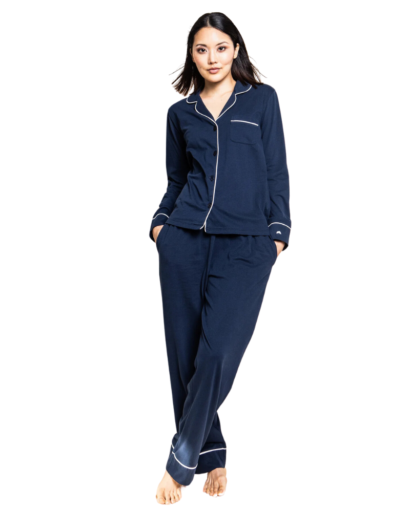 Petite Plume PWPJN Navy Classic Pima Cotton Pajamas Set myselflingerie.com