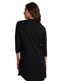 Fleurt 6004 Black Pointelle Dolman 3/4 Sleeve Modal Nightshirt myselflingerie.com