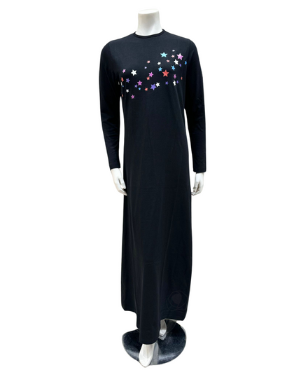 ESPi AK735 Stars Screen Print Black Pull On Cotton Teen Nightgown myselflingerie.com