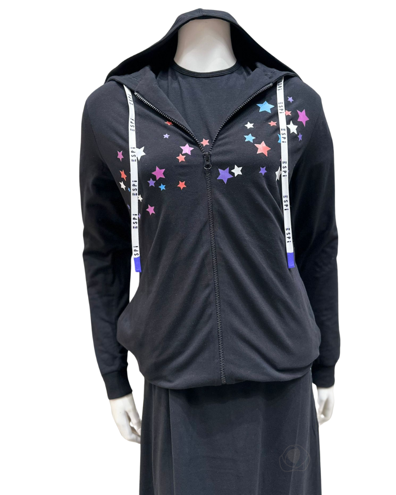 AKT236 Stars Screen Print Black Cotton Teen Hoodie