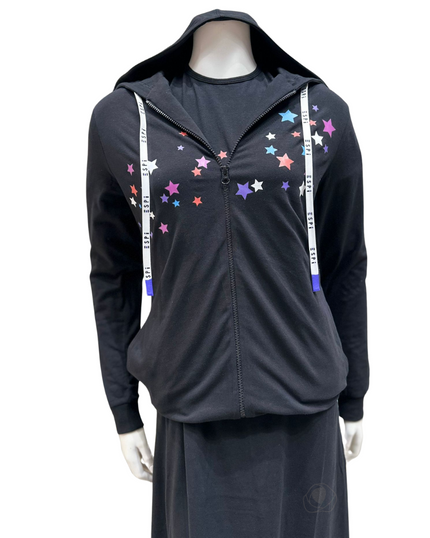 AKT236 Stars Screen Print Black Cotton Teen Hoodie