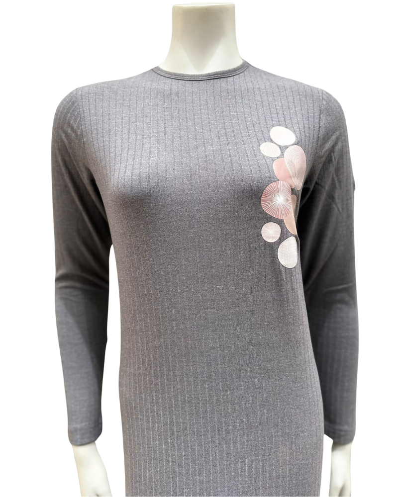 ESPi AK778 Circles Screen Print Grey Pull On Modal Teen Nightgown myselflingerie.com