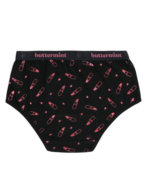 Buttermint HIP-LIPS-BK Pink Lipstick Black Cotton Teen Hipsters 3 Pack myselflingerie.com