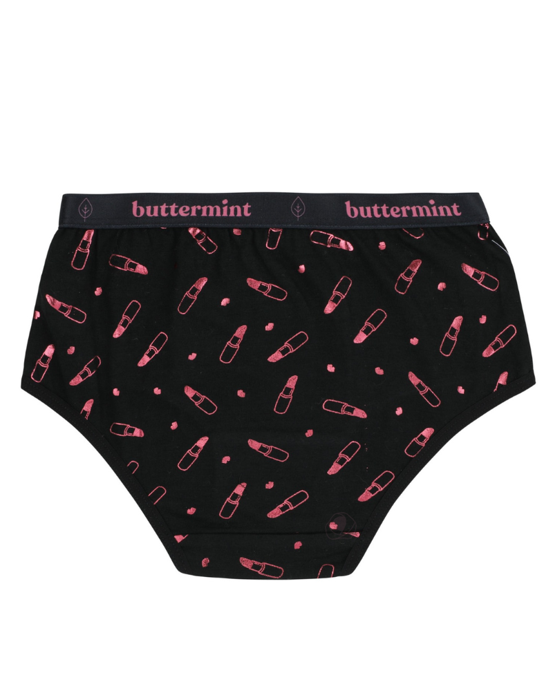 Buttermint HIP-LIPS-BK Pink Lipstick Black Cotton Teen Hipsters 3 Pack myselflingerie.com