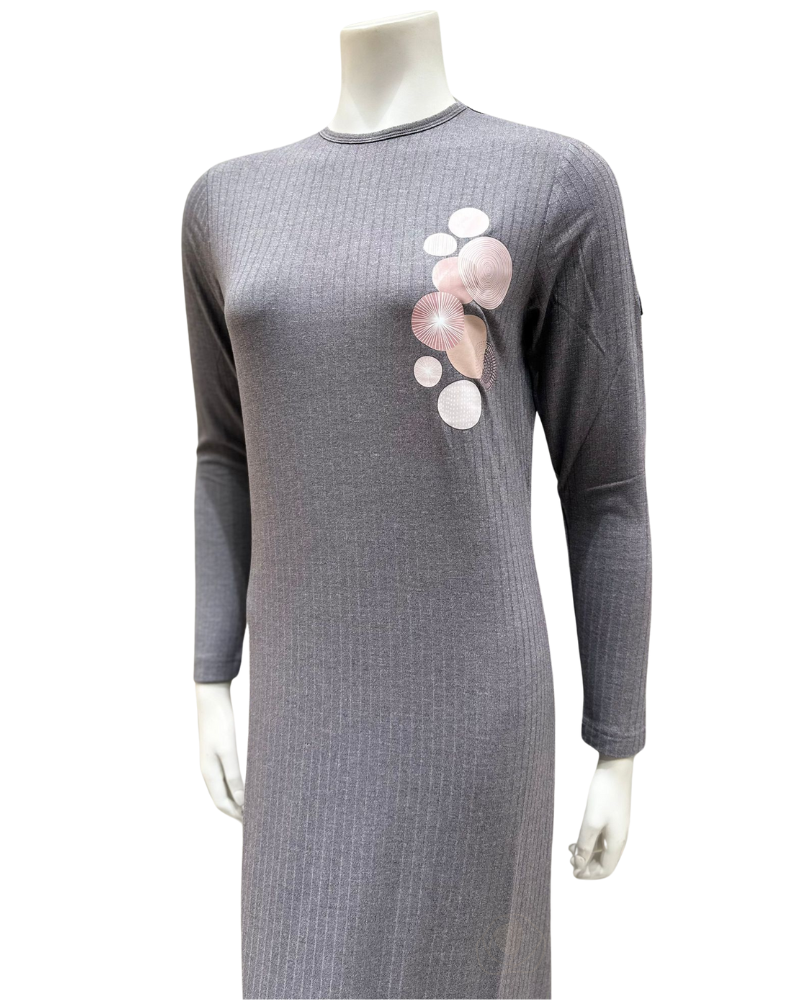 ESPi AK778 Circles Screen Print Grey Pull On Modal Teen Nightgown myselflingerie.com