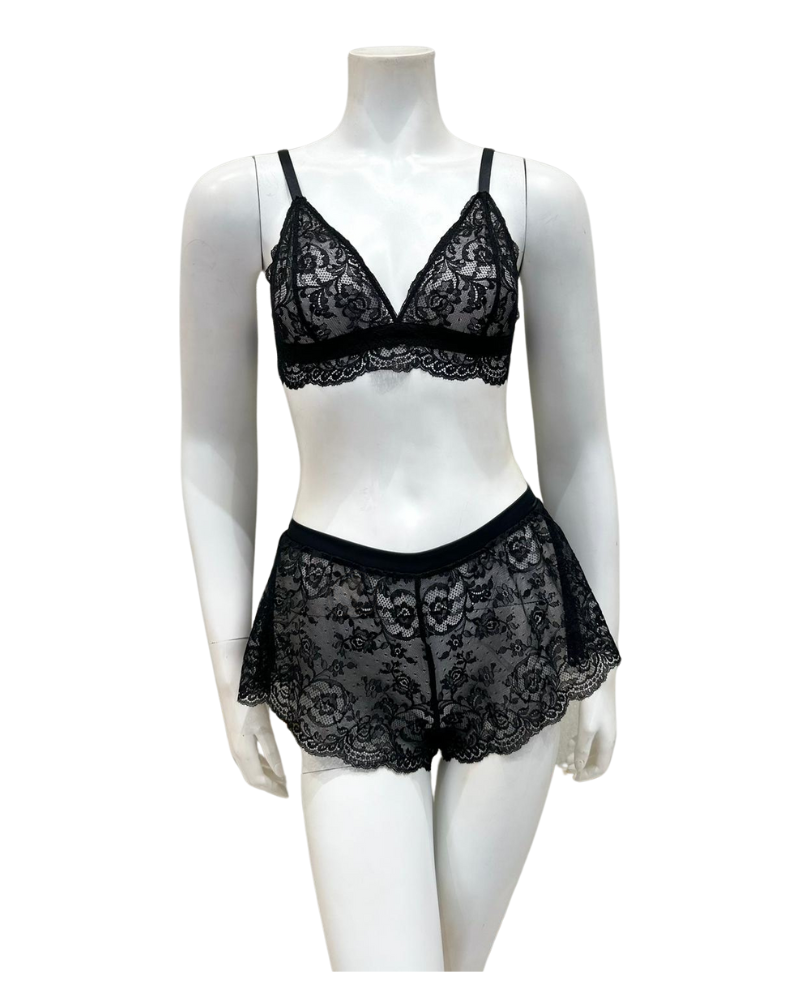 Cosabella COURT1301+0831 Black Courtney Lace Bralette & Boxer Set myselflingerie.com