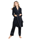 Petite Plume PRBW Black Pima Cotton Short Wrap Robe myselflingerie.com