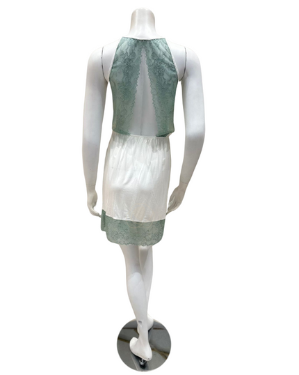 Oh! Zuza 4210+4212 Ivory and Sea Green Laced Edge Modal Chemise & Wrap Set myselflingerie.com