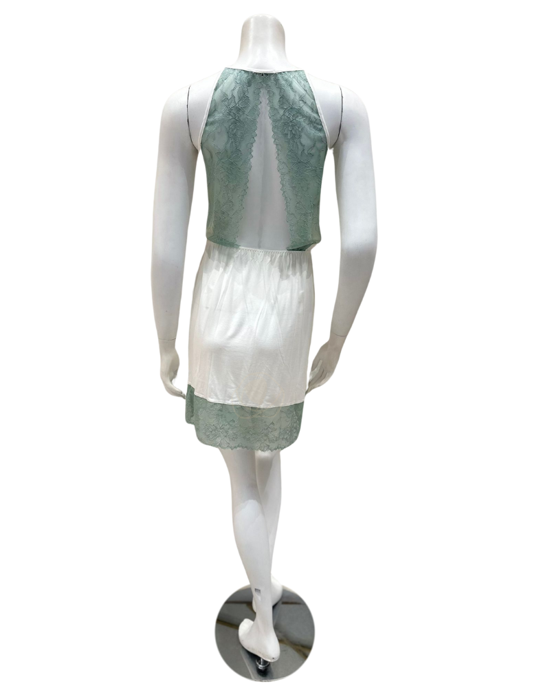 Oh! Zuza 4210+4212 Ivory and Sea Green Laced Edge Modal Chemise & Wrap Set myselflingerie.com