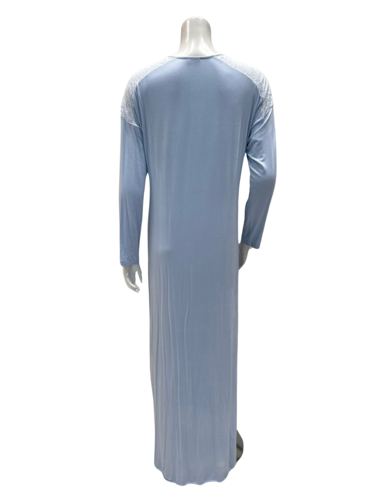 Iora Lingerie 24110AC Sky Blue Lace Shoulders Button Down Modal Nightgown myselflingerie.com