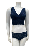 Cosabella NEVER1385 + 07ZL Navy Blue Curvy Longline Bralette & Panty Set myselflingerie.com