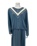 Chicolli N5023-23A Denim Color Inset Bamboo Cotton Button Down Nightgown myselflingerie.com
