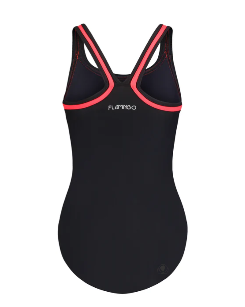 Flamingo 22FL040 Black/Coral Trim Black Teen Bathing Suit Removable Cups myselflingerie.com