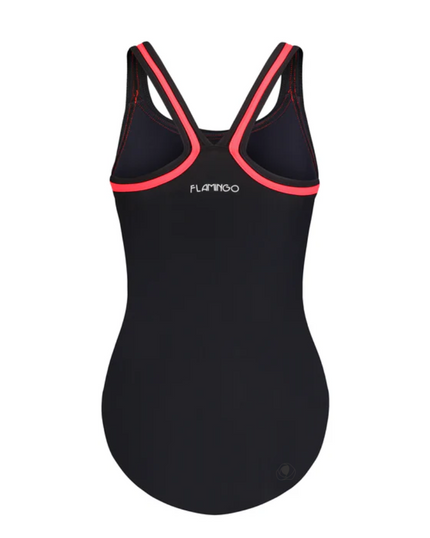 Flamingo 22FL040 Black/Coral Trim Black Teen Bathing Suit Removable Cups myselflingerie.com