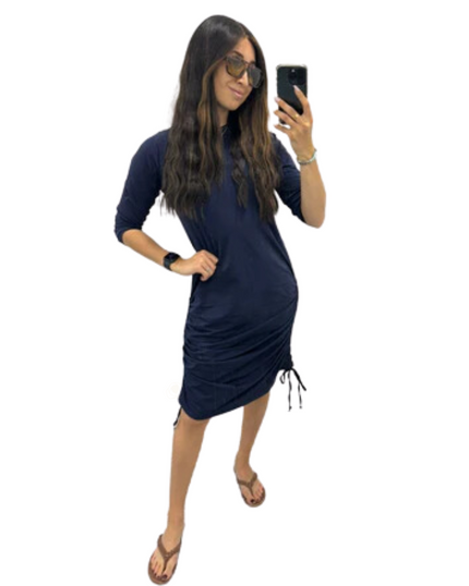 Undercover Waterwear S24-N-DD Navy Rouche Maxi Swim Dress myselflingerie.com
