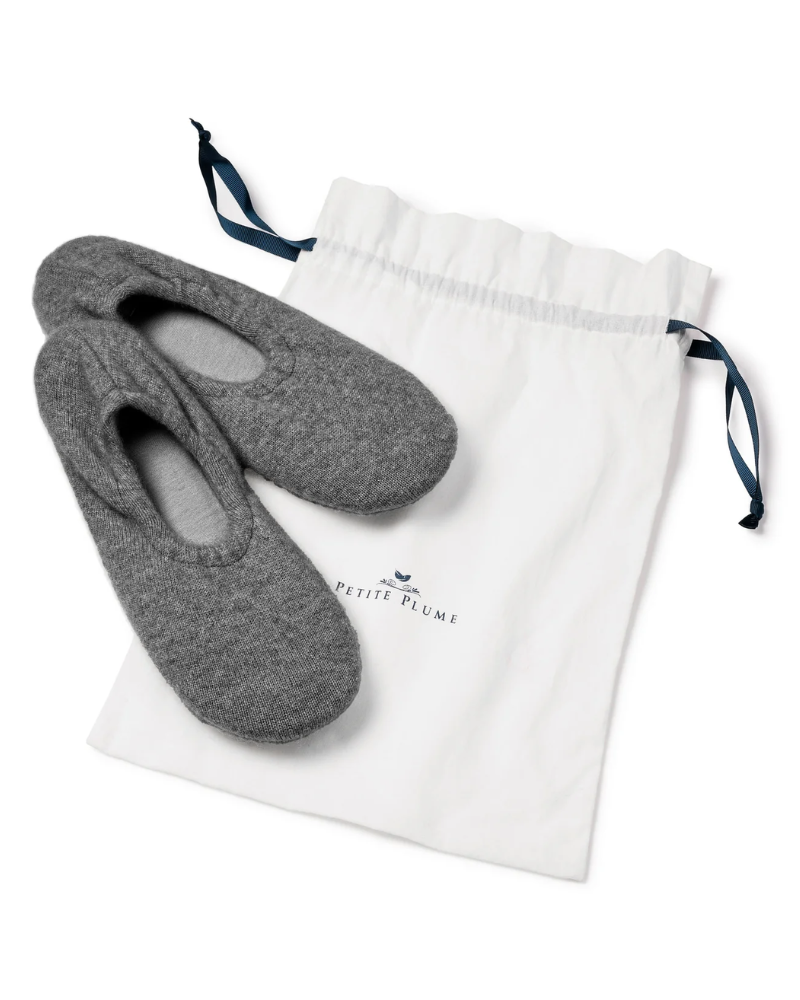 Petite Plume CASLDG Dark Grey Cashmere Sock Slippers myselflingerie.com