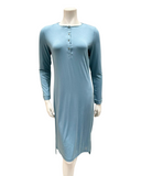 Oh! Zuza 3351-N Aqua Long Sleeve Modal Button Down Nightshirt myselflingerie.com