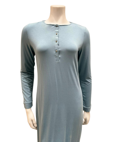 Oh! Zuza Aqua Long Sleeve Modal Button Down Nightshirt Myselflingerie.com