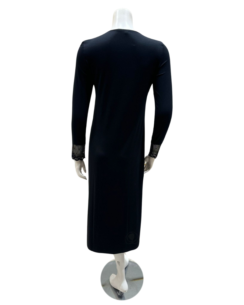 Oh! Zuza M4140 Black Swirl Design Modest V Neck Modal Nightshirt myselflingerie.com