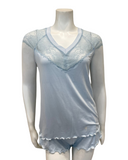 Oh! Zuza M4208 Light Blue V Lace Cap Sleeve Shorts Modal Pajamas Set myselflingerie.com