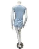 Oh! Zuza M4208 Light Blue V Lace Cap Sleeve Shorts Modal Pajamas Set myselflingerie.com