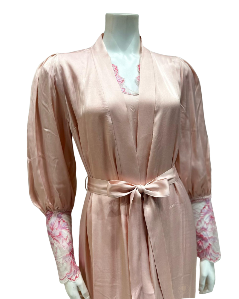 Oh! Zuza M8945 + M8943 Dusty Pink Lace Gown & Robe Set myselflingerie.com