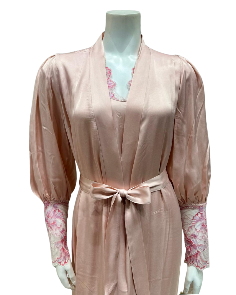 Oh! Zuza M8945 + M8943 Dusty Pink Lace Gown & Robe Set myselflingerie.com