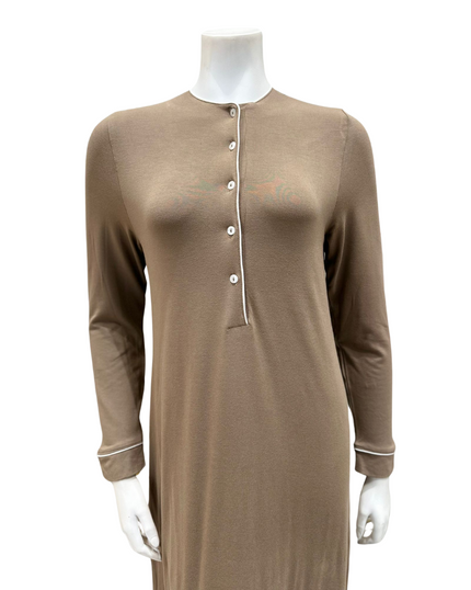 Velvet AK846MO Mocha Hotel Style Button Down Modal Nightgown myselflingerie.com