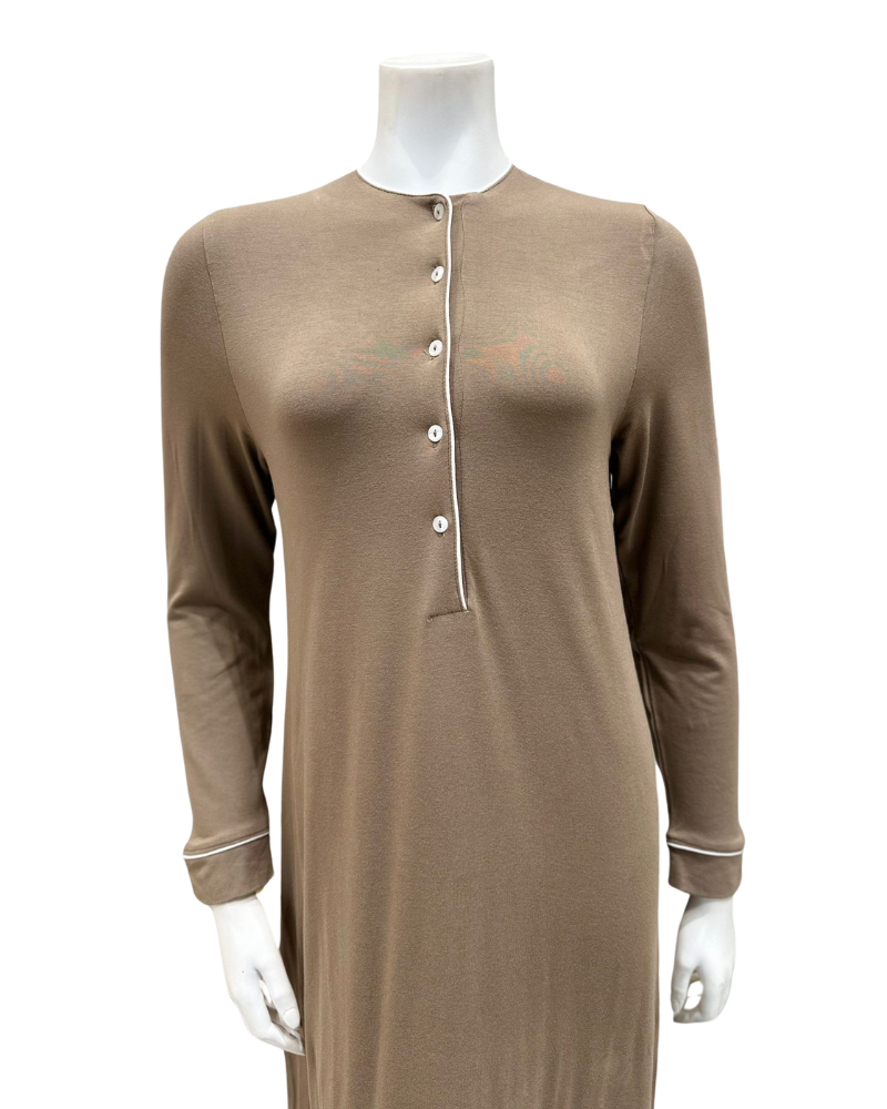 Velvet AK846MO Mocha Hotel Style Button Down Modal Nightgown myselflingerie.com