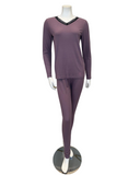 Jackie O'Loungewear VPJ-RB-PU Lavender Ribbed V Neck Pajamas Set myselflingerie.com